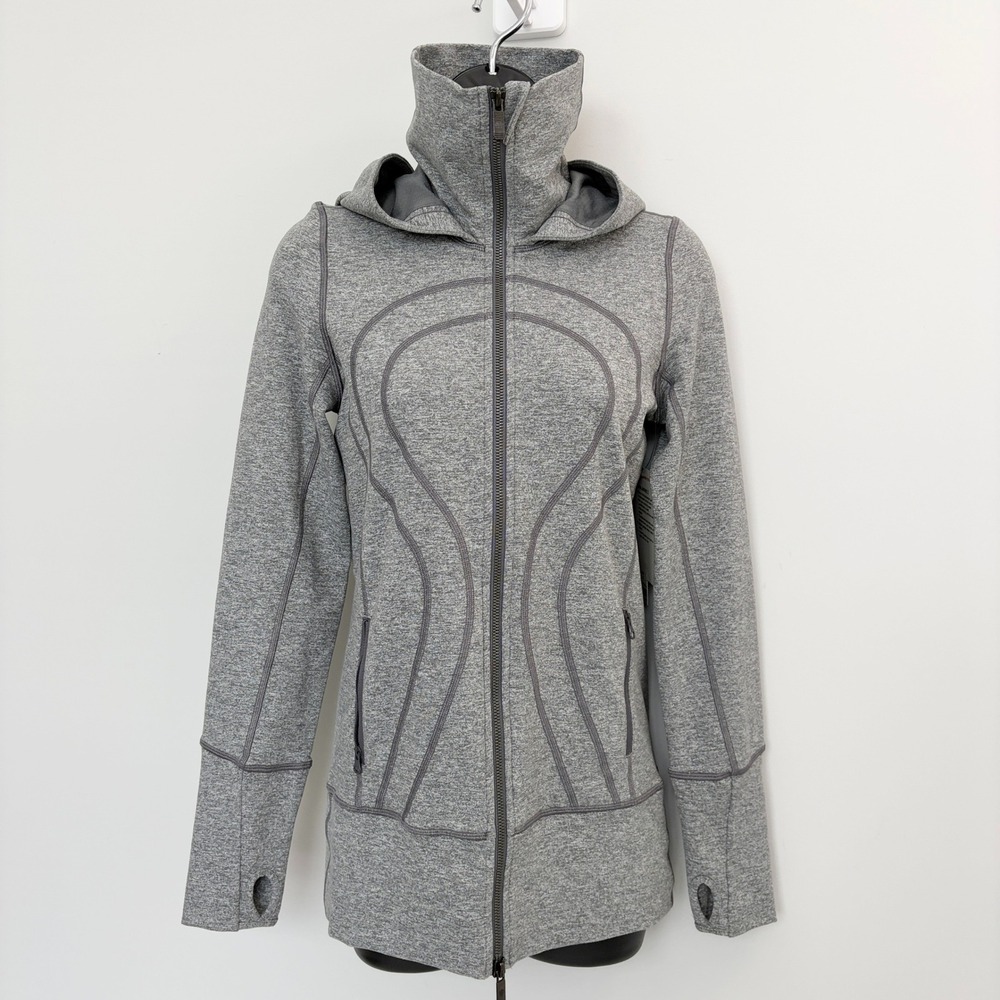 Lululemon Stride Jacket II Heathered Slate Grey Luon Hooded Zip Up 4 LW4765S